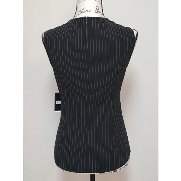 DKNY Pinstripe Sleeveless Twist-Front Business Top SIZE L MSRP $69 NEW WITH TAGS - Picture 7 of 12